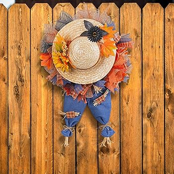 Amazon.co.jp: 麦わら帽子の装飾 秋の農家の花輪 秋のかかしの